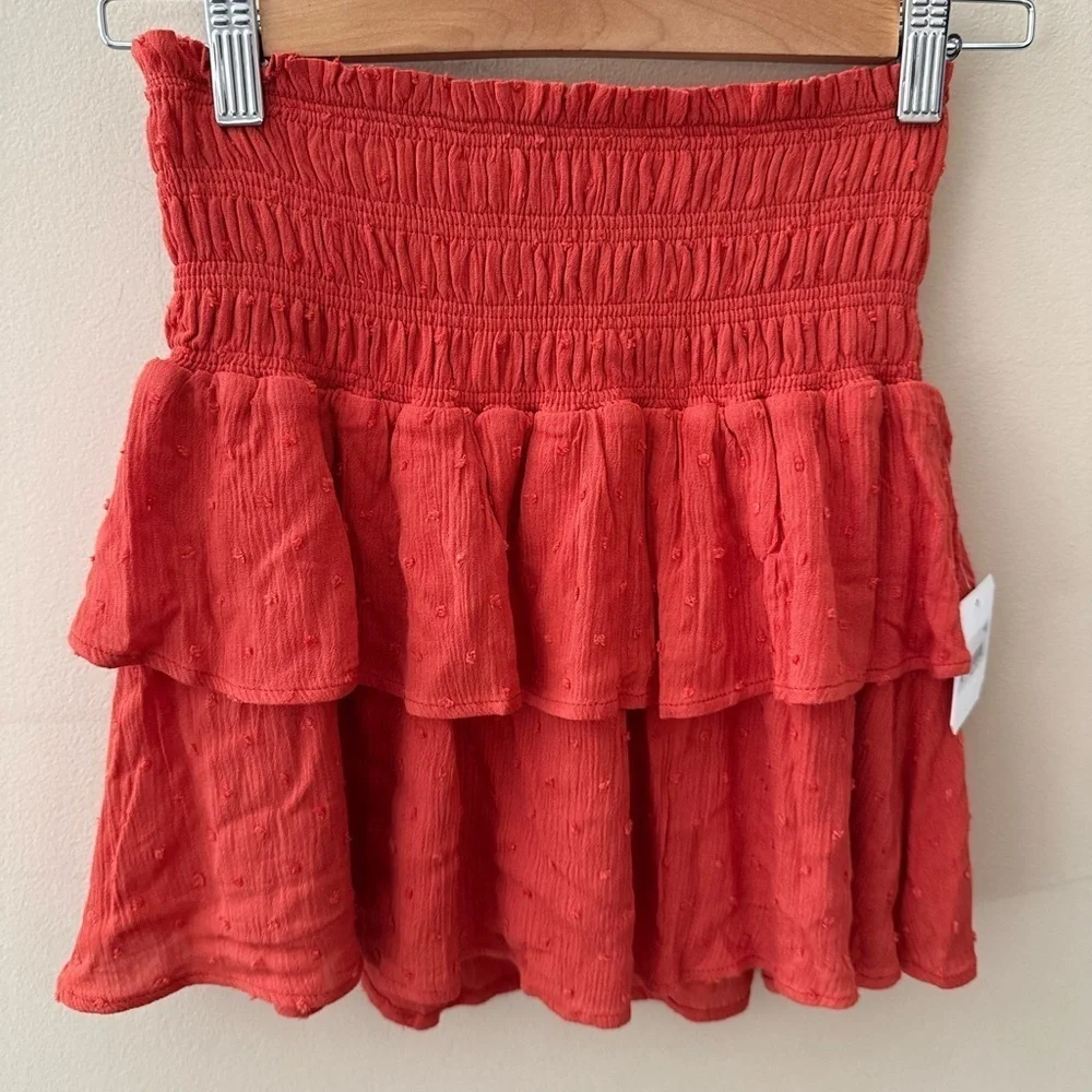 Altar’d State Mini Skirt Flowy Swiss Dot Skater Skirt orange size XS NWT